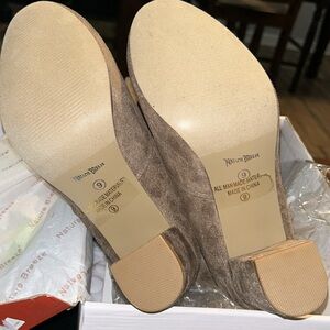 Taupe suede thigh high boots with heel